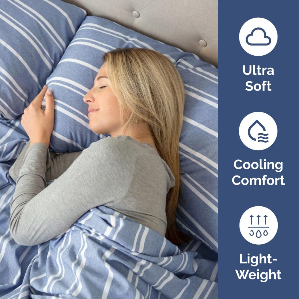 Standard Pillow Cases Set of 4 | Soft Hotel Quality Covers - Comfy & Cozy Blue Stripes - Machine Washable