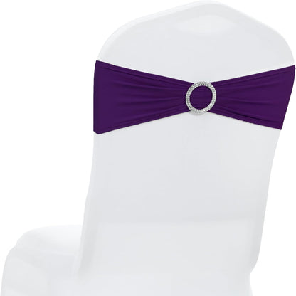 MDS Spandex Chair Sashes - Universal Fit Elastic Stretch Ties with Buckle Slider Bow | 150 Pack - Purple