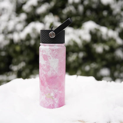 Skiennix 18 oz Insulated Stainless Steel Water Bottle - Marble Blossom | 3 Lids Included
