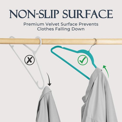 HOUSE DAY Mint Green Velvet Hangers - 60 Pack Non-Slip Heavy Duty Suit Hangers | Space-Saving Design with 360° Rotating Hook