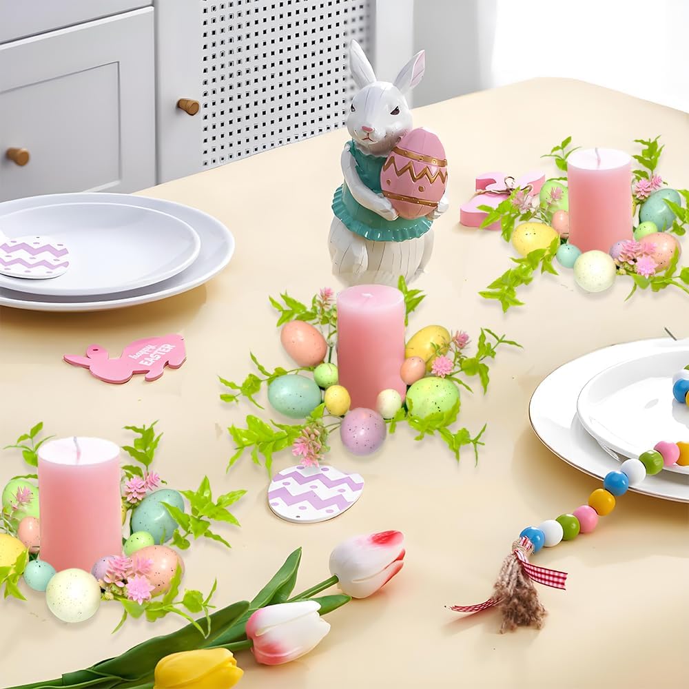 Skiennix Easter Egg Candle Rings - 3-Piece Mini Wreath Set for Spring Home Decor | 9" Pastel Centerpieces
