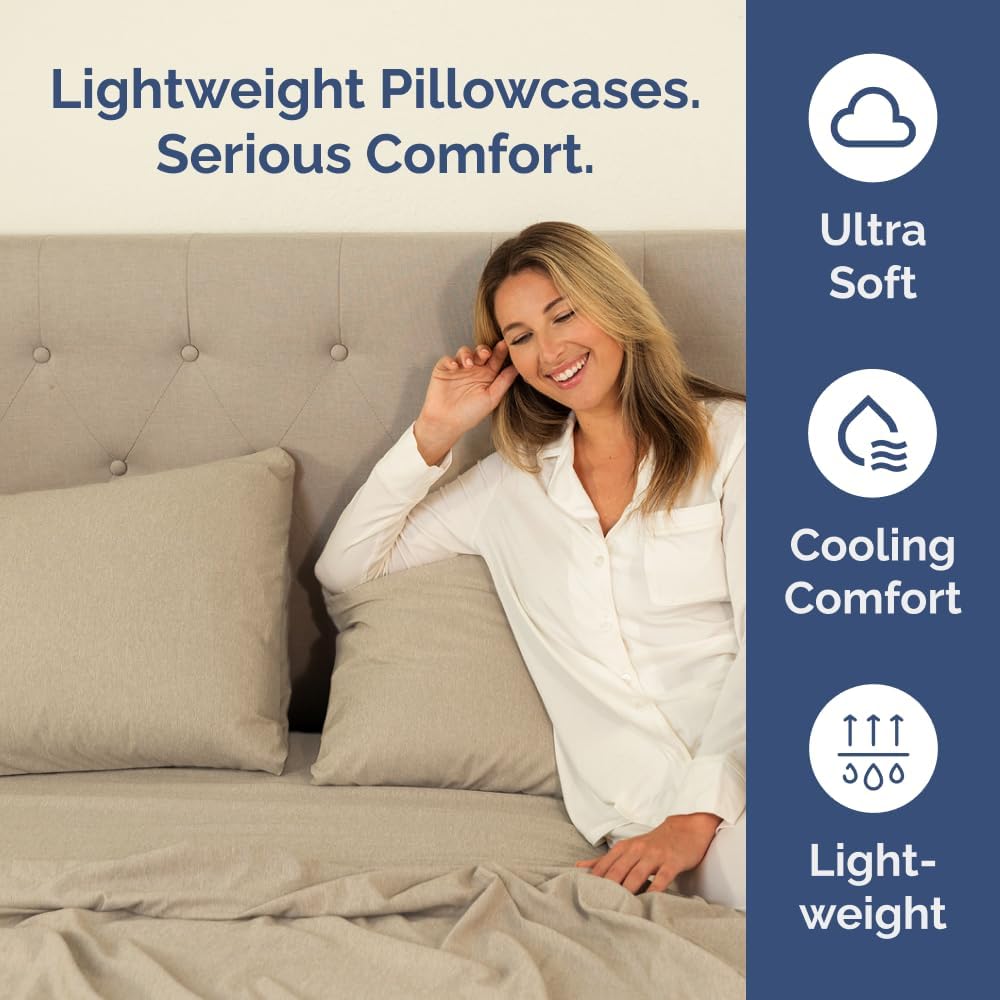 Skiennix Standard Pillow Cases Set of 4 - Soft Hotel Quality Covers - Comfy & Machine Washable - Heathered Beige