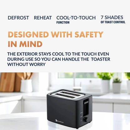 Newhouse 700W Black 2-Slice Toaster - Auto Pop-Up & Cool-To-Touch Kitchen Essential for Modern Homes