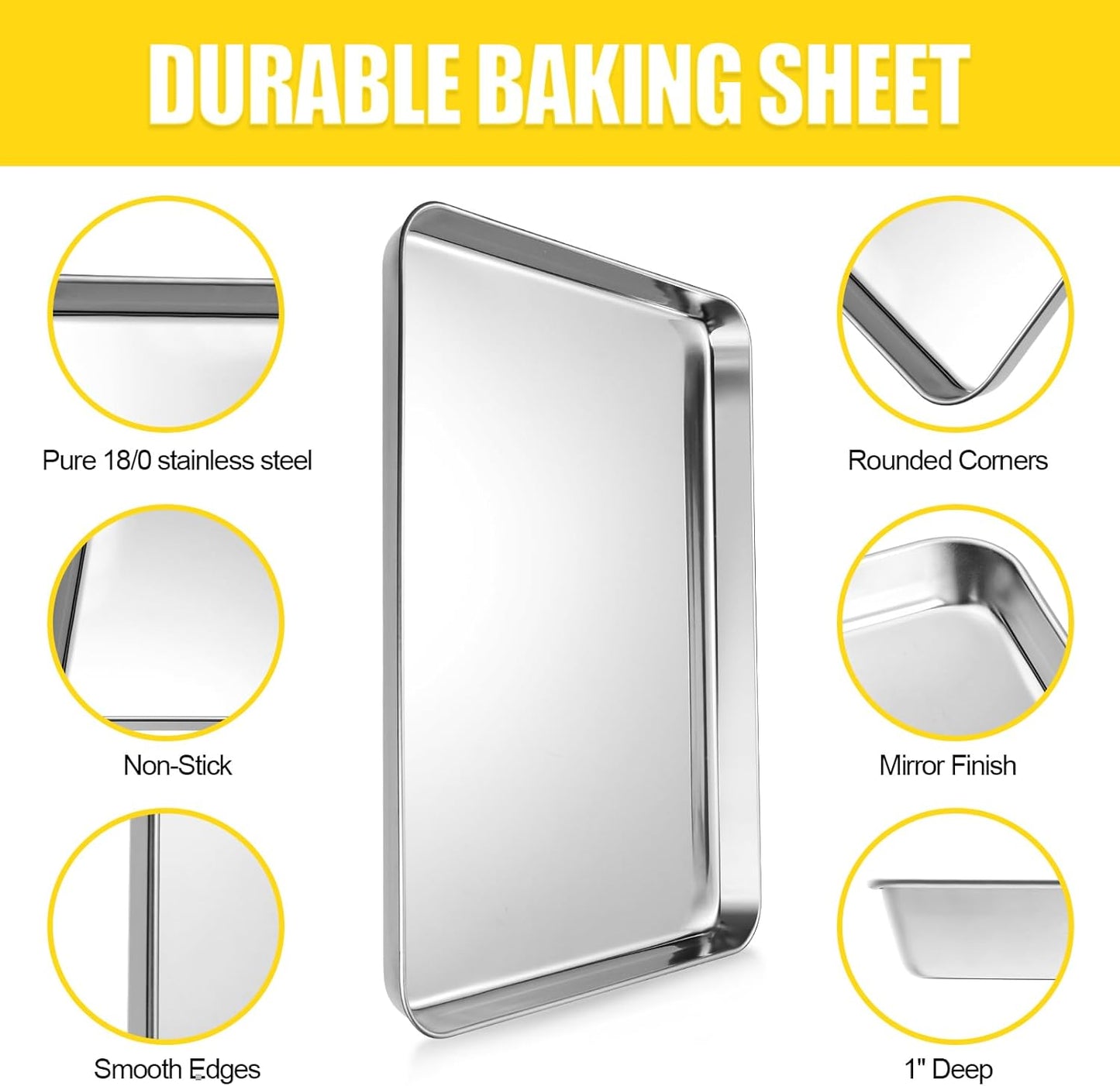 Terlulu Stainless Steel Baking Sheet Set - Nonstick Cookie & Half Sheet Pan, 2-Piece 17.3'' x 12.3''