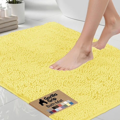GORILLA GRIP Bath Rug Mat 30x20, Thick Soft Absorbent Chenille, Quick Dry Microfiber Mats, Rubber Backing Washable Shower Floor Rugs, US Designed Bathroom Bathmat Home Decor Accessories, Yellow