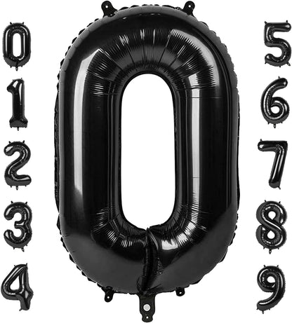 Number 0 Balloons - 40 Inch Black Number Balloons for Birthday, Wedding & Baby Shower Decor