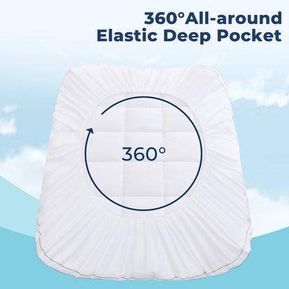 OLANLY Memory Foam Mattress Topper - 4 Inch Queen Size with Cooling Pillow Top & Gel Layer, White