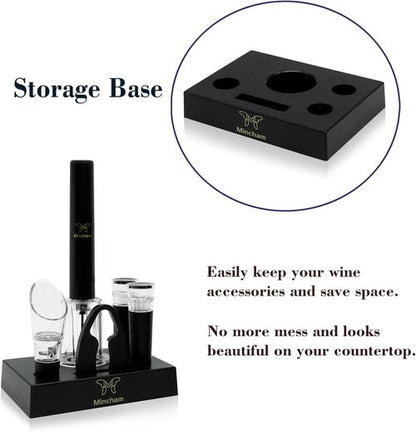 Air Pressure Wine Bottle Opener with Foil Cutter, Wine Aerator Pourer, 2 Vacuum Wine Stoppers, Storage Base (6 PCS), Corkscrew Wine Opener, The Best Wine gifts for Wine Lovers