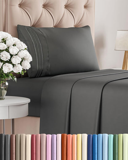 Skiennix Twin XL Sheet Set - Comfy Cooling Bed Sheets with Deep Pockets - Soft, Wrinkle-Free Charcoal