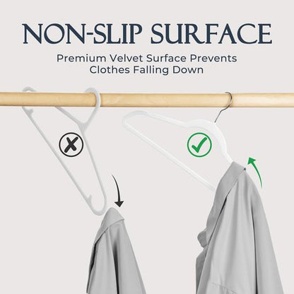 HOUSE DAY White Velvet Hangers - 40 Pack Non-Slip Heavy Duty Felt Hangers for Closet Organization | 360° Rotating Silver Hook