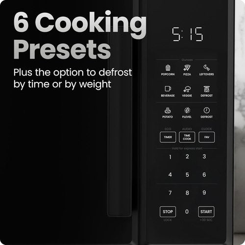 Chefman Microwave Oven - 0.9 Cu. Ft. Capacity, 900 Watts, 10 Power Levels & Child Safety Lock - Black