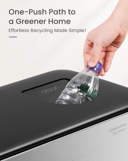 Cesun GreenGrin Dual Compartment Kitchen Trash Can - 2x8 Gallon Stainless Steel Garbage Bin with Lid & Recycling Flap | 30L Each