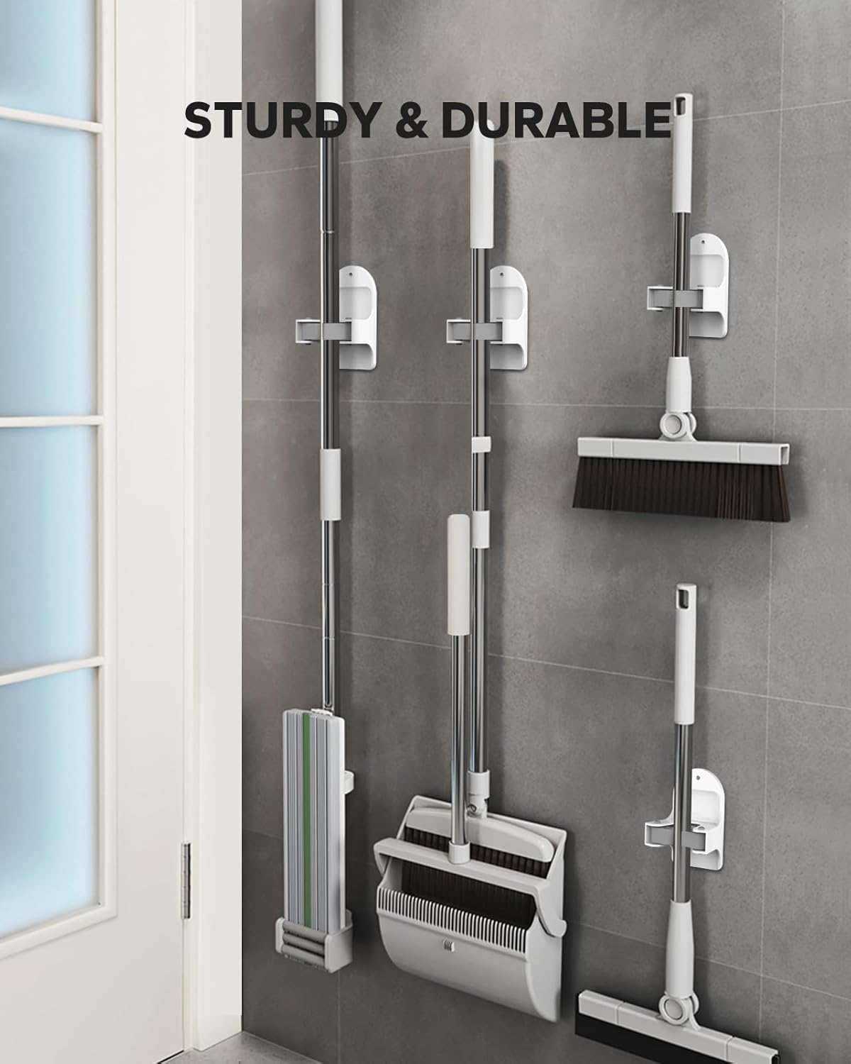 Skiennix Plastic Broom Holder Wall Mount - Durable White Design | 4 Count for Easy Organization