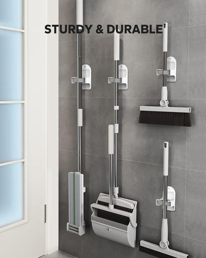 Skiennix Plastic Broom Holder Wall Mount - Durable White Design | 4 Count for Easy Organization