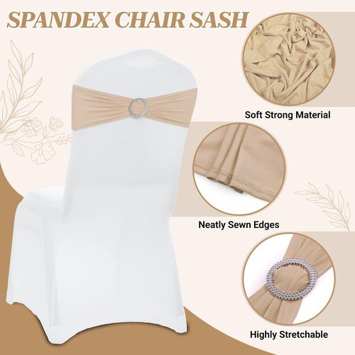 MDS Spandex Chair Sashes - Pack of 150 Elastic Stretch Bands with Buckle Slider - Champagne Gold