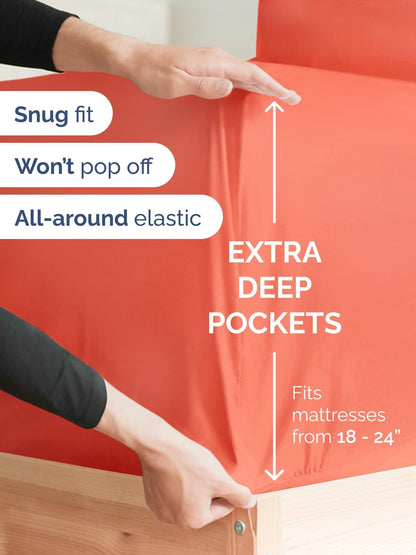Skiennix Extra Deep Queen Sheet Set - 6-Piece Breathable Cooling Bedding - Soft, Wrinkle-Free Coral