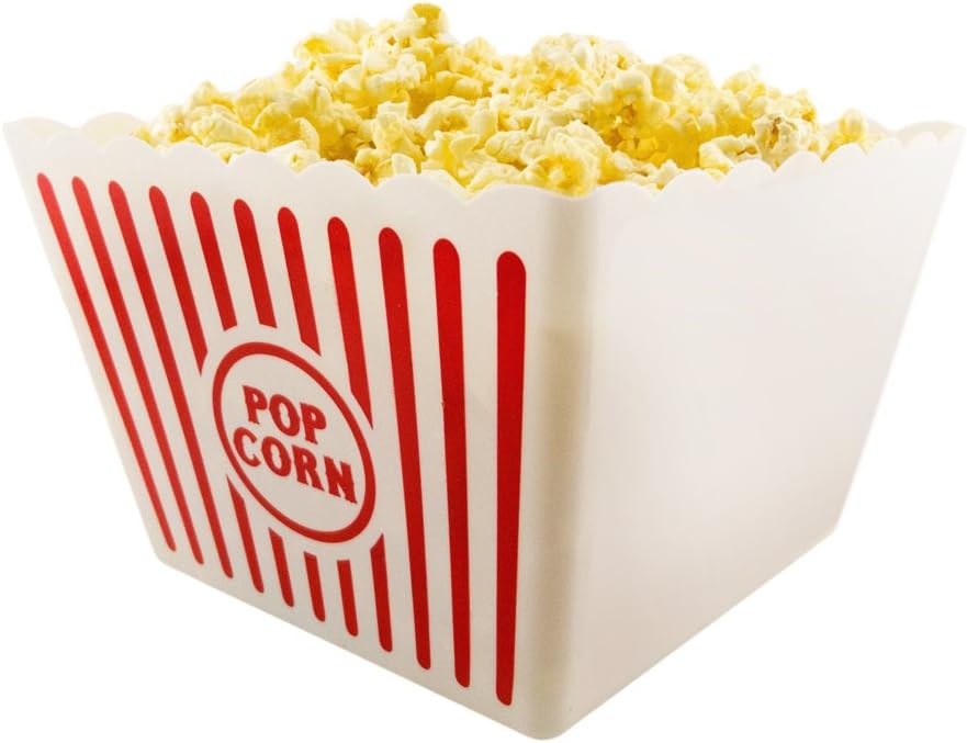 Novelty Place Classic Red & White Striped Popcorn Containers - Perfect for Movie Night, 9.25" Square x 5.9" Deep