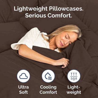Standard Pillow Cases Set of 4 - Ultra Soft Hotel Quality Pillowcase Covers - Comfy Cozy Bedding for Women, Men, Kids & Teens - Machine Washable Pillow Protectors - 4 Piece Set - Standard Size Brown