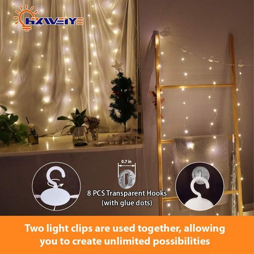 HXWEIYE Short Curtain Lights - 3.3x5Ft USB Plug Warm White Fairy Light with Timer & Clips for Indoor Décor