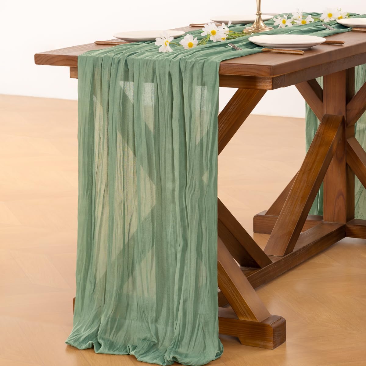 Socomi Cheesecloth Table Runner - 6pcs Sage Green Rustic Gauze for Weddings & Home Decor | 120 Inch