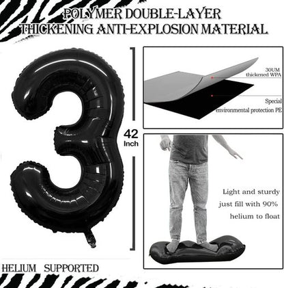 GOER 30th Birthday Balloons - 42 Inch Jumbo Black Foil Helium Decorations for Anniversary Celebrations