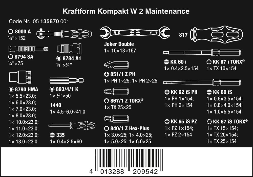 Wera Kraftform Kompakt W 2 Maintenance Tool Set - 35 Durable Pieces for Efficient Repairs