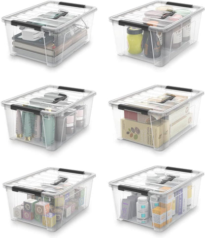 WYT Clear Storage Latch Bins - 6-Pack Organizer Box with Handles and Lids | 5-Litre Capacity