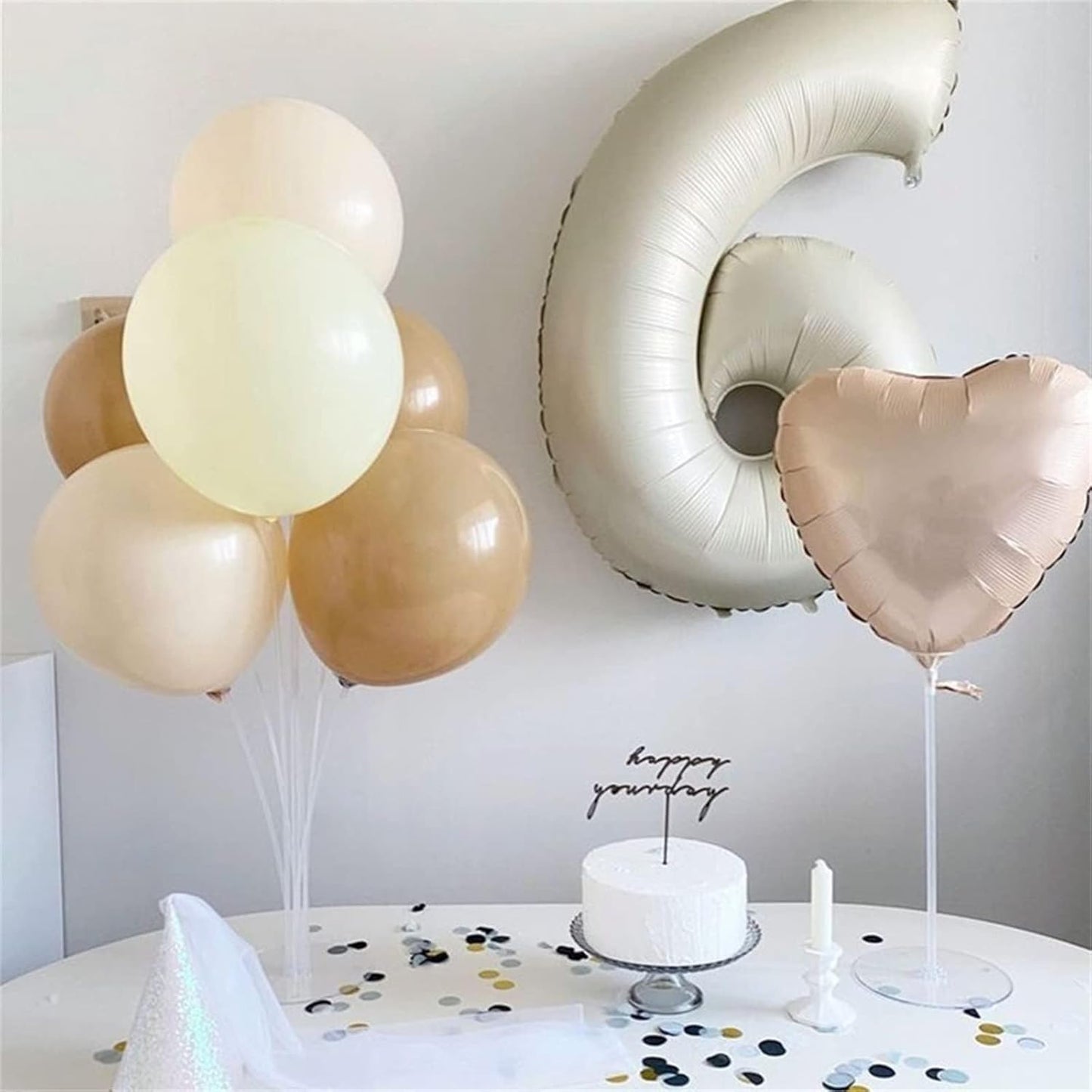 Skiennix 40-Inch Beige Number 6 Foil Balloon - Self-Inflating Ivory White Design for Birthday Celebrations
