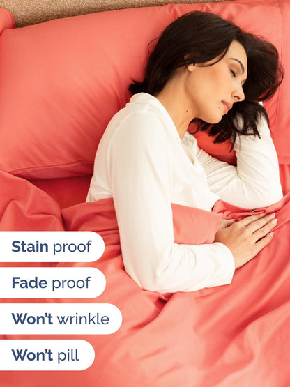 Skiennix Extra Deep Full Sheet Set - 6 Piece Breathable Cooling Bedding - Soft Wrinkle-Free Coral