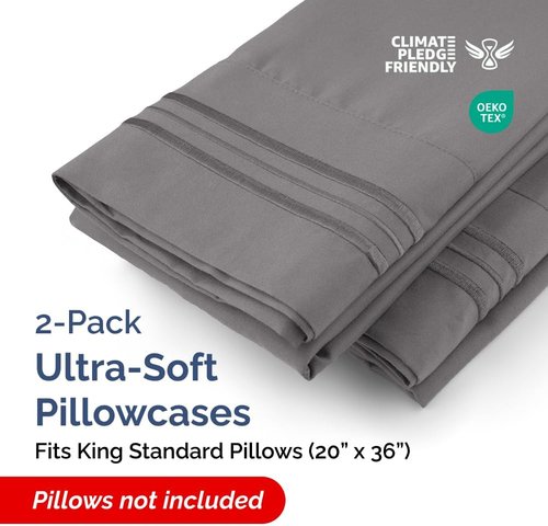 King Standard Pillow Cases - Soft Hotel Quality Covers | Comfy, Fade-Free & Wrinkle Resistant - Dark Grey - Set of 2