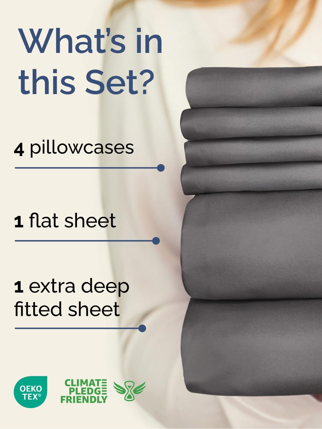 Skiennix Extra Deep King Sheet Set - 6-Piece Breathable Cooling Bedding - Soft, Wrinkle-Free Grey
