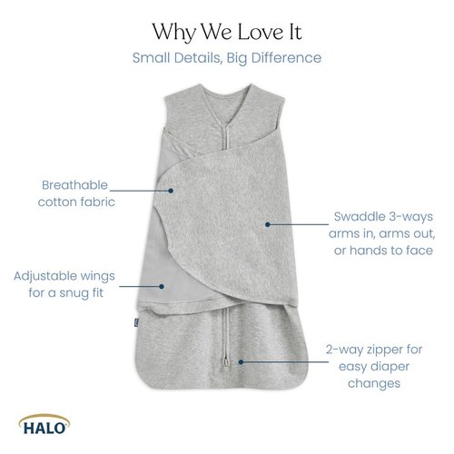 HALO Sleepsack Swaddle - 100% Cotton Wearable Blanket, 3-Way Adjustable, Navy Hedgehog, Newborn 0-3 Months