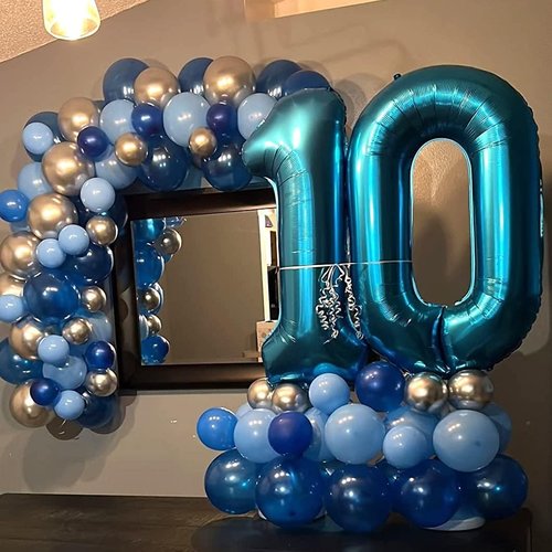 Large 40-Inch Foil Number Balloons Set 0-9 - Self-Inflating Helium Balloons for Birthdays | Blue