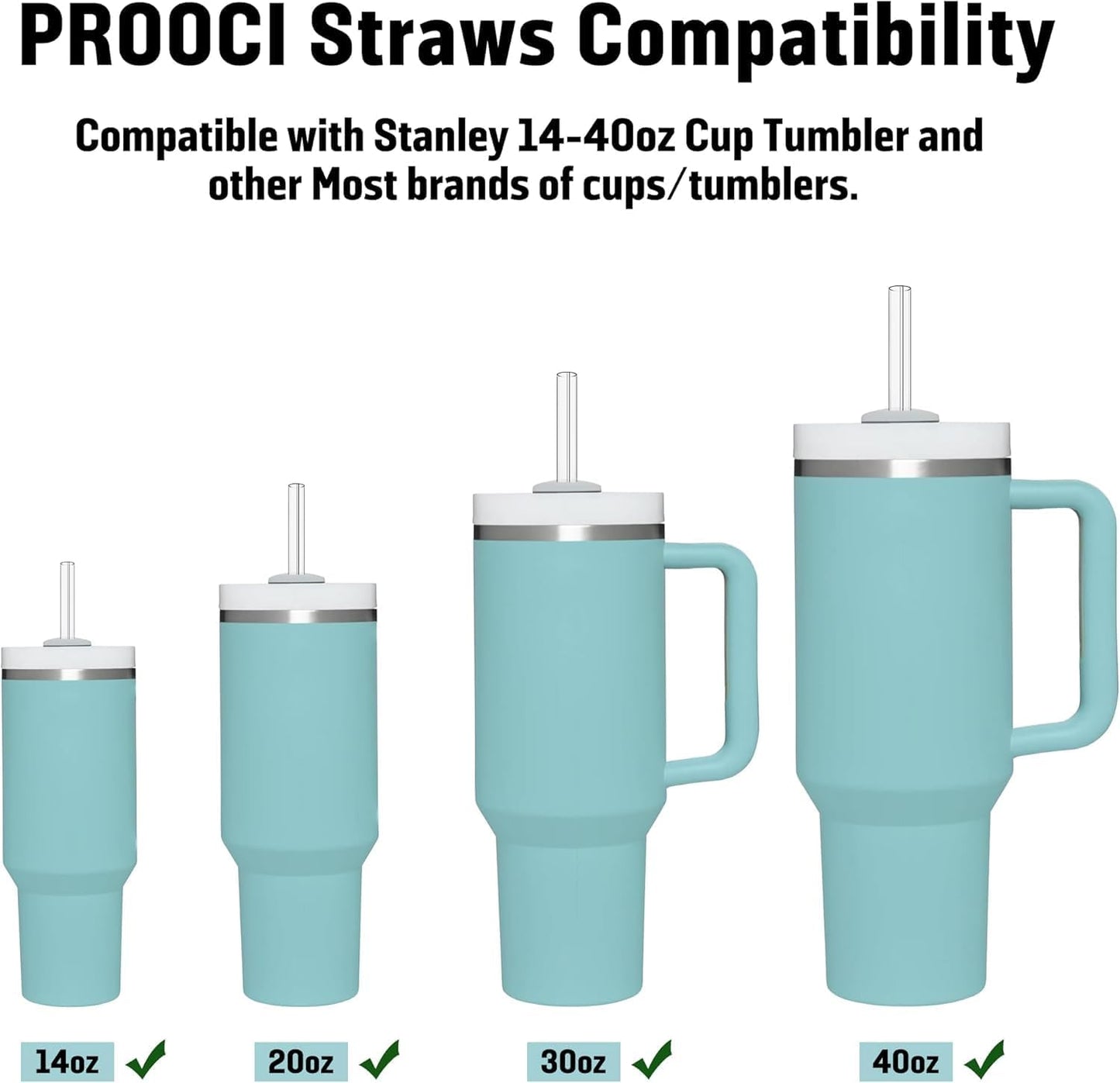 PROOCI 12" Replacement Straws - 6-Pack Food Grade Tritan Plastic for Stanley & Yeti 30oz-40oz Cups | Includes 2 Cleaning Brushes