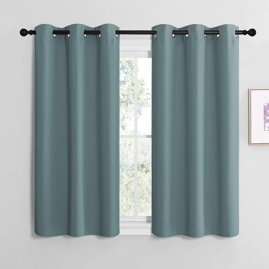 NICETOWN Modern Blackout Curtains Noise Reducing, Thermal Insulated and Privacy Room Darkening Drape Panels for Boy's Guest Room Door Small Short Window (Greyish Blue, 2 Panels, W42 x L50 -Inch)