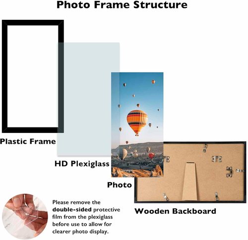 JCJMY 6x11 Picture Frame - Black Wall Mount & Tabletop Display | Shatter-Resistant Plexiglass