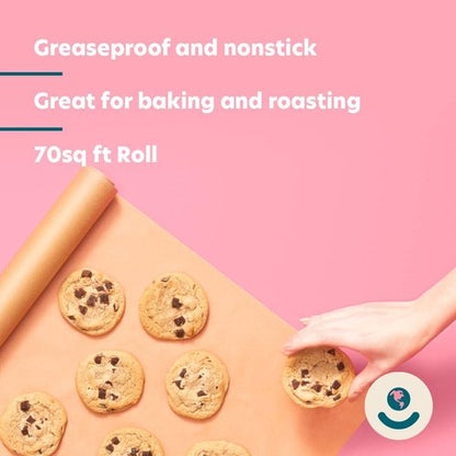 Brown Natural Baking Paper Roll - Unbleached, Non-Toxic & Oven-Safe | 70 Sq Ft Silicone Coated