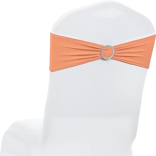 MDS Premium Spandex Chair Sashes - Stretchy Bow Covers with Buckle Slider | Pack of 50 - Peach