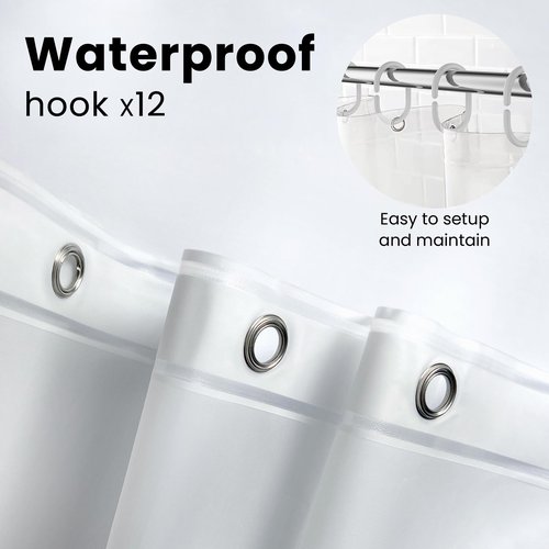 LiBa Bathroom Shower Curtain with 12 Shower Rings- Waterproof Plastic Shower Curtain Premium PEVA Non-Toxic with Rust Proof Grommets Frosted 10G Heavy Duty Bathroom Accessories 72x72