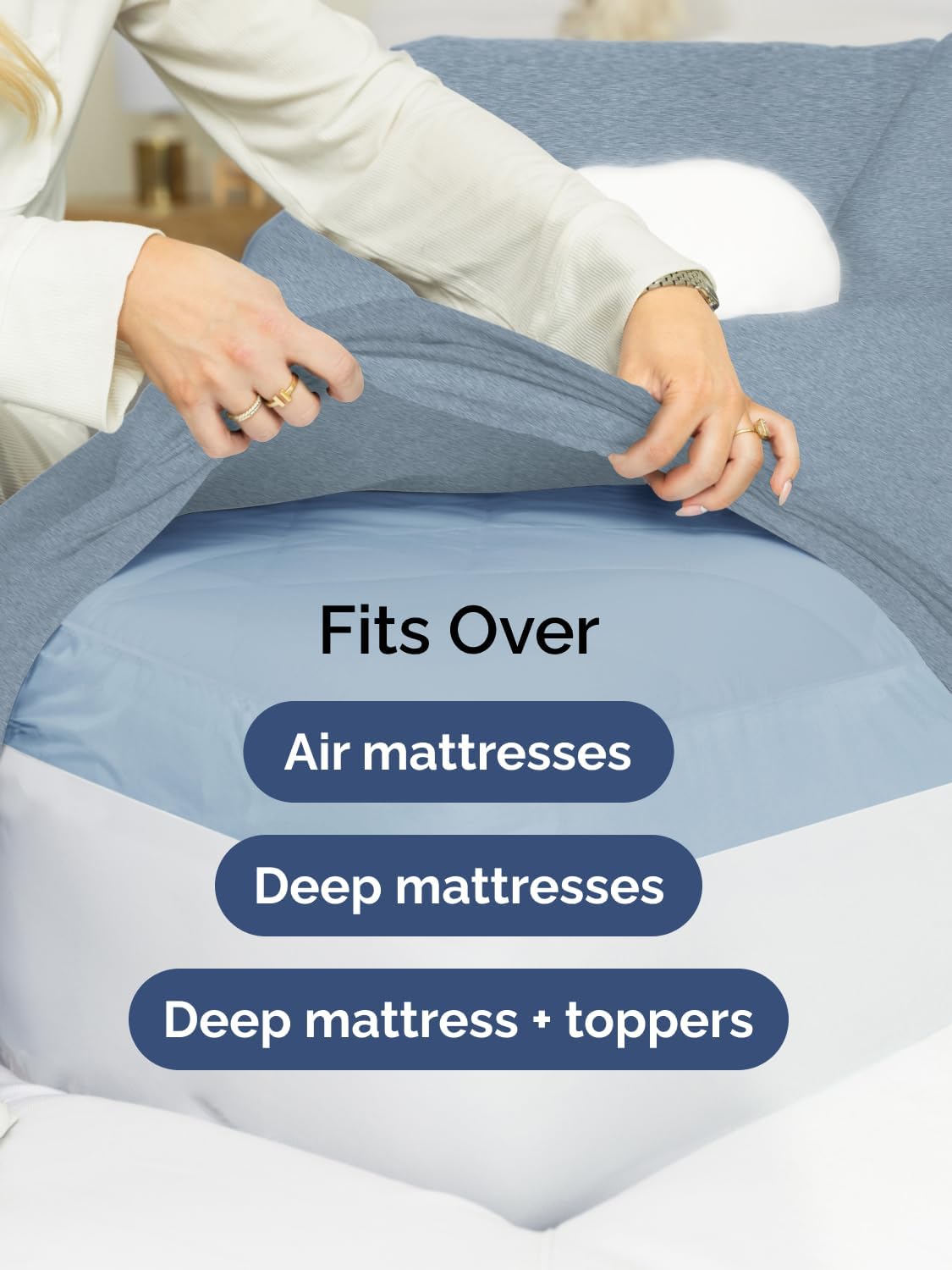 Skiennix Extra Deep Twin XL Sheet Set - 4-Piece Breathable Cooling Bedding - Soft & Wrinkle-Free - Heathered Blue
