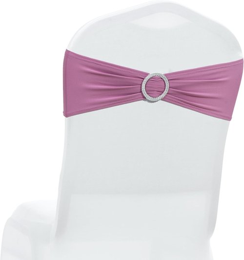 MDS Premium Stretch Spandex Chair Sashes - Pack of 75 Dusty Pink Covers with Buckle Slider for Weddings & Events