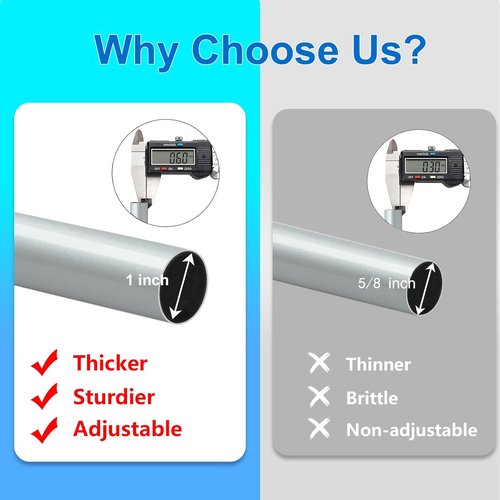 Byondeth Adjustable Curtain Rods - 16 to 170 Inches | 1 Inch Diameter with Aluminum End Cap, Silver Gray