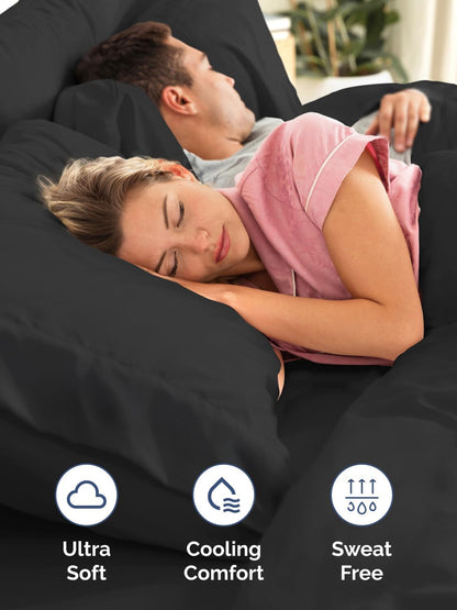 Skiennix Extra Deep Queen Sheet Set - 6 Piece Breathable Cooling Bedding - Soft, Wrinkle-Free Black Sheets