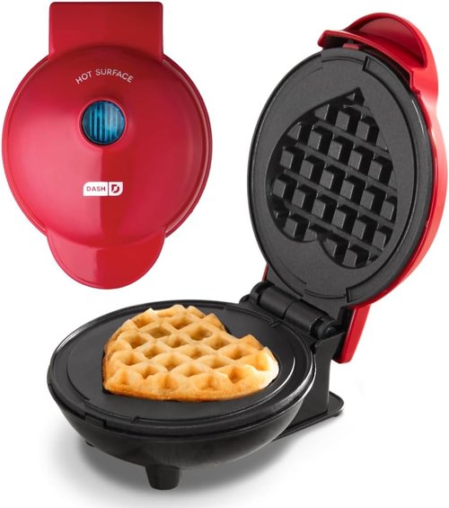 Dash Mini Waffle Maker - Creative Nonstick Waffle Iron with Unique Heart Design - Red Color