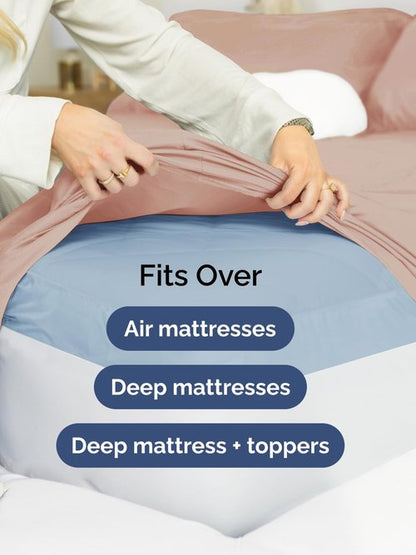 Extra Deep Split King Sheet Set - 7 Piece Breathable and Cooling Sheets - Hotel Luxury Bedding for Women, Men, Kids & Teens - Easy Secure Fit - Soft, Wrinkle Free & Comfy - Extra Deep Pockets - Mauve