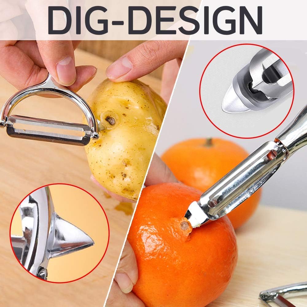 Skiennix Vegetable Peeler Set - Stainless Steel Multi-Function Kitchen Tools with 2 Citrus Peelers