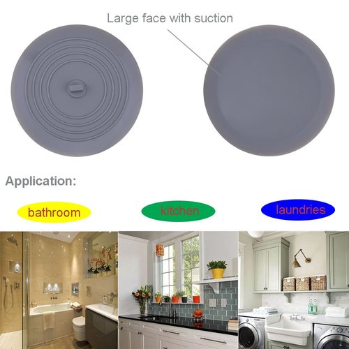 V-TOP Tub Stopper 2 Pack, 6 inches Large Silicone Drain Plug Hair Stopper Flat Suction Cover for Kitchen Gadgets Bathroom Accessories and Laundry