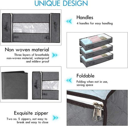 JERIA Large Underbed Storage Bags - 2 Pack Organizer with 4 Handles & Clear Window | 40" L X 20" W X 7" H
