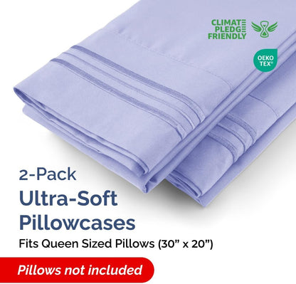 Skiennix Queen Pillow Cases Set of 2 - Ultra Soft Hotel Quality - Wrinkle-Free & Stain Resistant - Lavender Color
