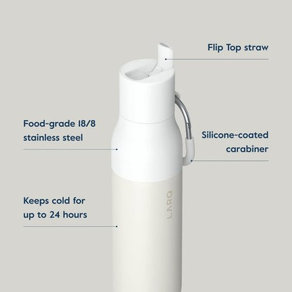 LARQ Bottle Flip Top 17 oz - Insulated Stainless Steel Water Bottle With Straw | BPA Free | Keeps Drinks Cold for 24 Hours | Granite White